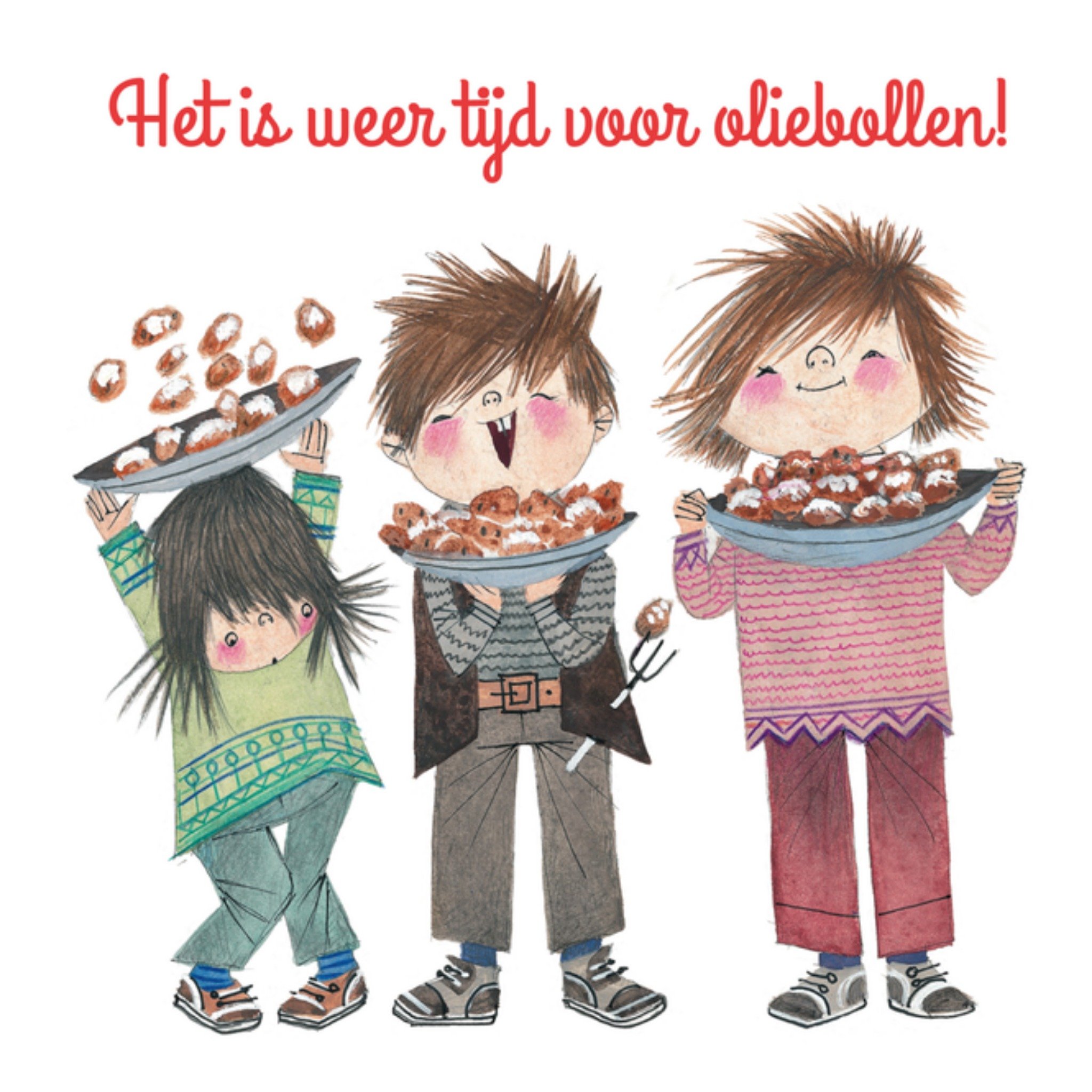 Nieuwjaarskaart oliebollen Vierkante Kaart Fiep Westendorp