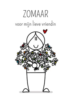 Zomaar Voor Mijn Lieve Vriendin Geïllustreerd Meisje Met Bloemen Kaart