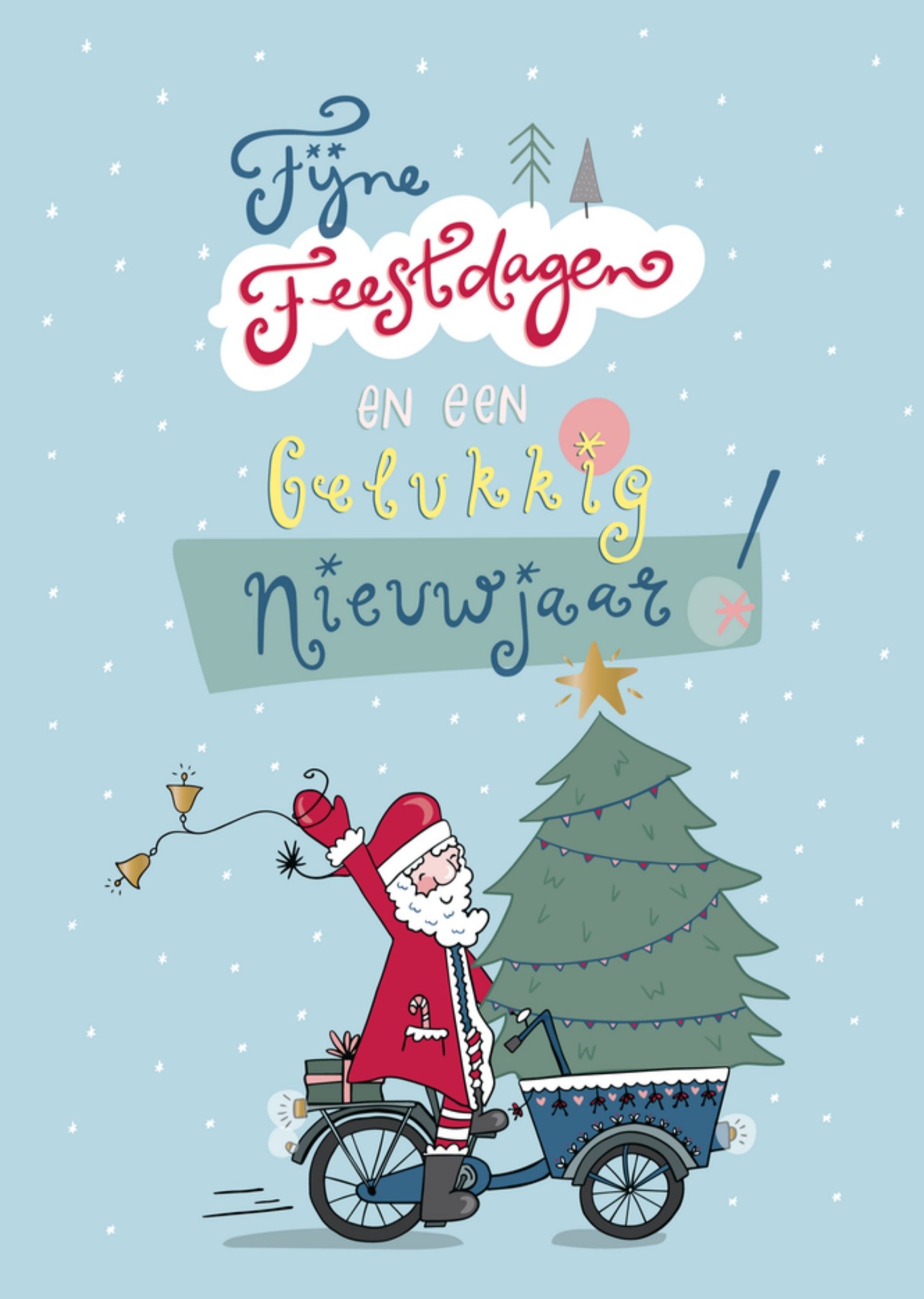 Kerstkaart Typografie Gelukkig nieuwjaar Funny Side Up