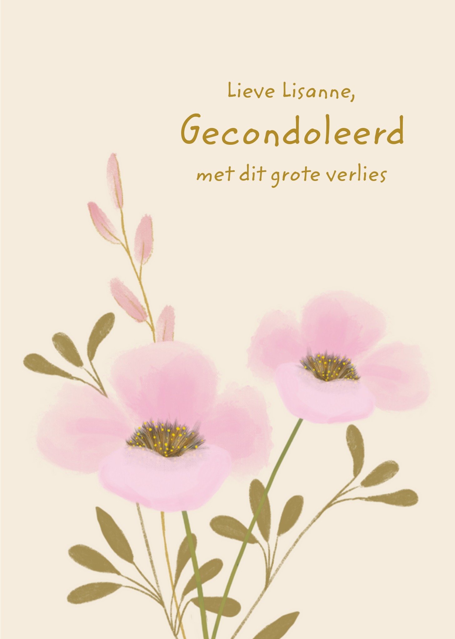 Tsjip - Condoleancekaart - Roze bloemen - Met tekst