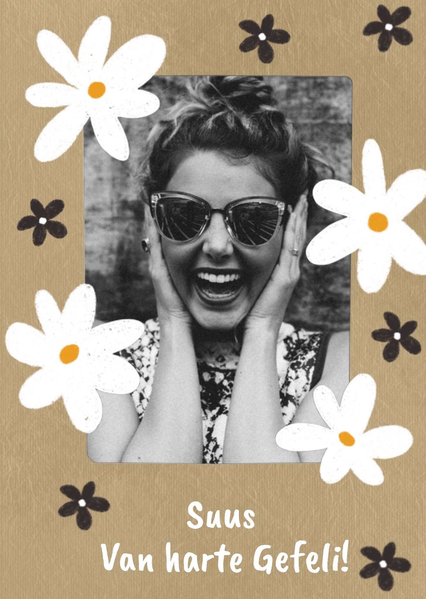 Verjaardagskaart Madeliefjes met foto Kaart Tsjip