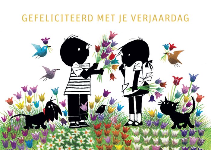 Fiep Westendorp | Verjaardagskaart | Jip en Janneke | Bloemen