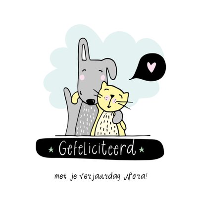 Schattig Geïllustreerd Hond En Kat Verjaardag Kaart