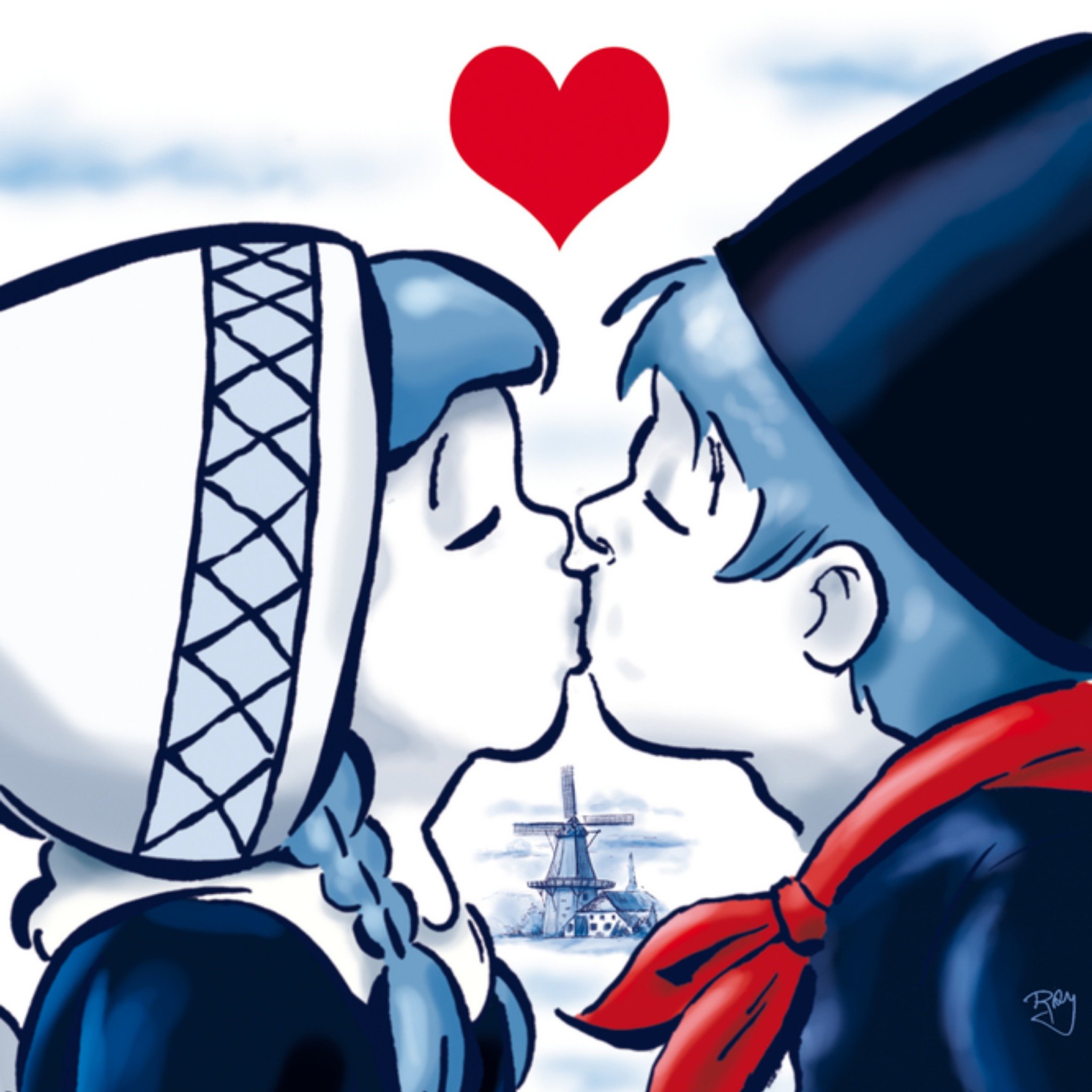 Valentijnskaart Kus Vierkante Kaart Old Dutch