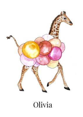 Geïllustreerd Aquarel Giraffe Met Ballonnen Verjaardag Kaart