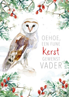 Michelle Dujardin | Kerstkaart | Vogel | Oehoe een fijne kerst gewenst vader