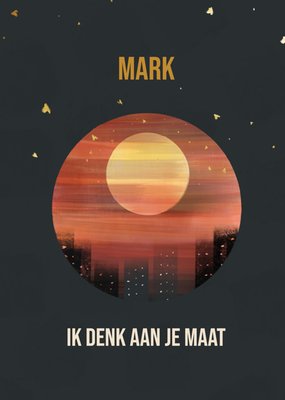 Ik Denk Aan Je Maat Geïllustreerde Zonsondergang Sterkte Kaart