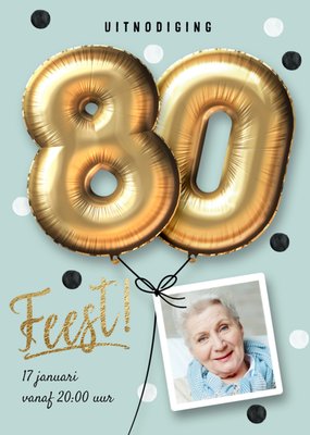 Gouden Ballonnen Foto Upload 80e Verjaardag Uitnodiging Kaart