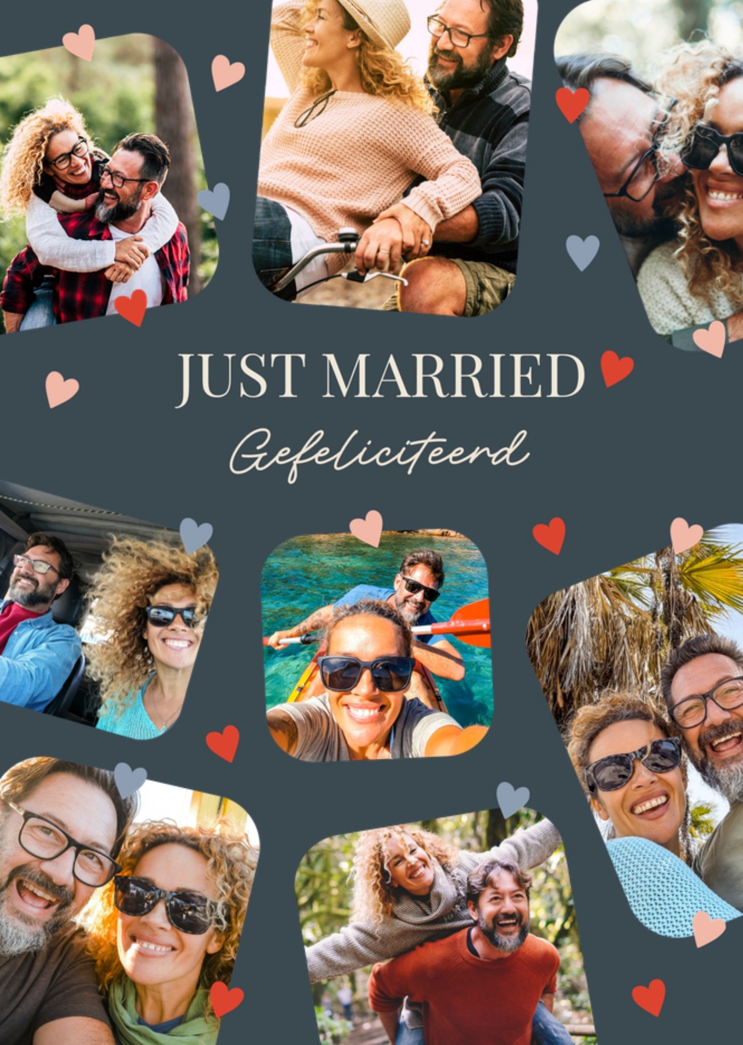Huwelijkskaart Just Married Gefeliciteerd Aanpasbare fotos Kaart Greetz
