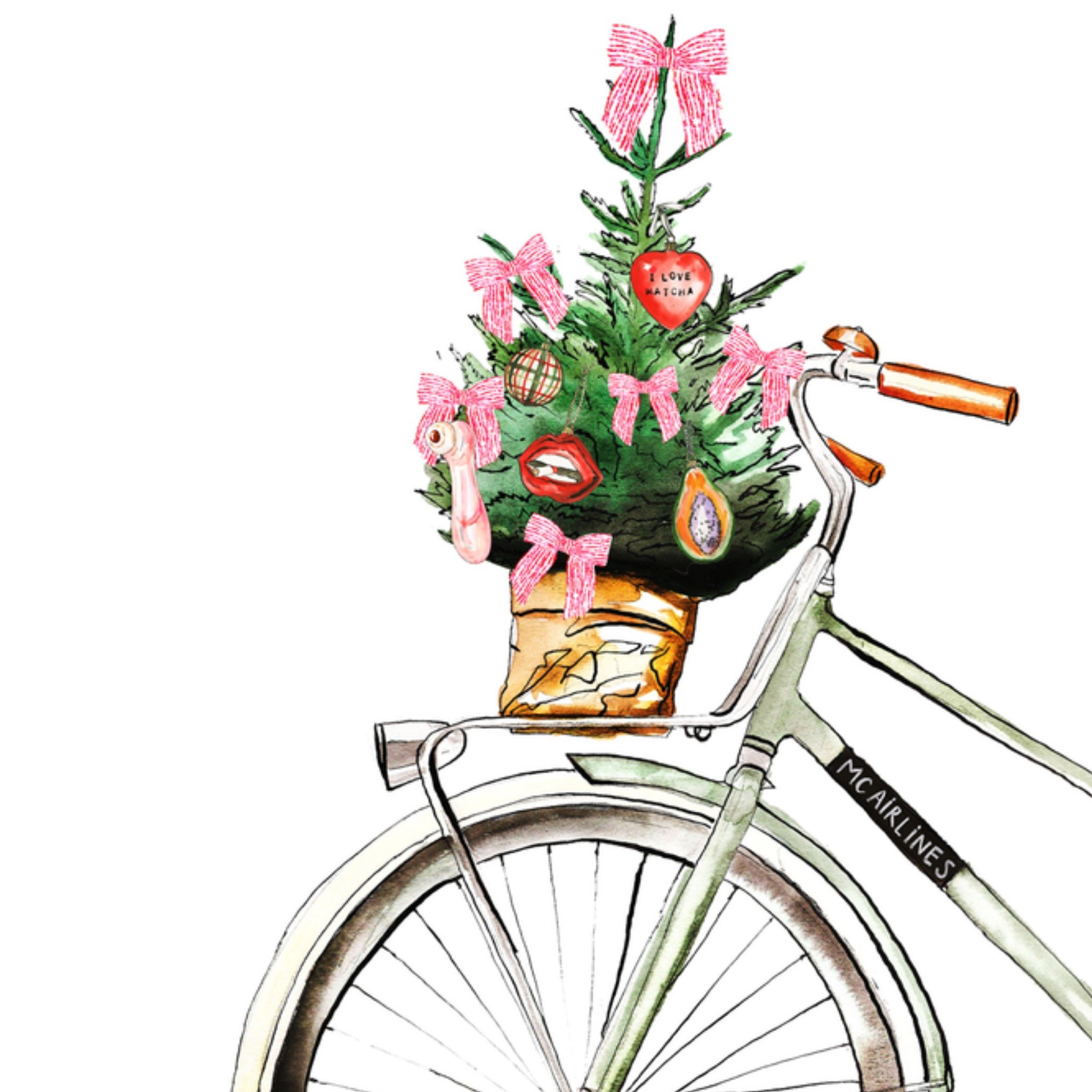 De Haarclip van Marie Claire Marie Bodié Kerstkaart Fiets kerstboom Vierkant