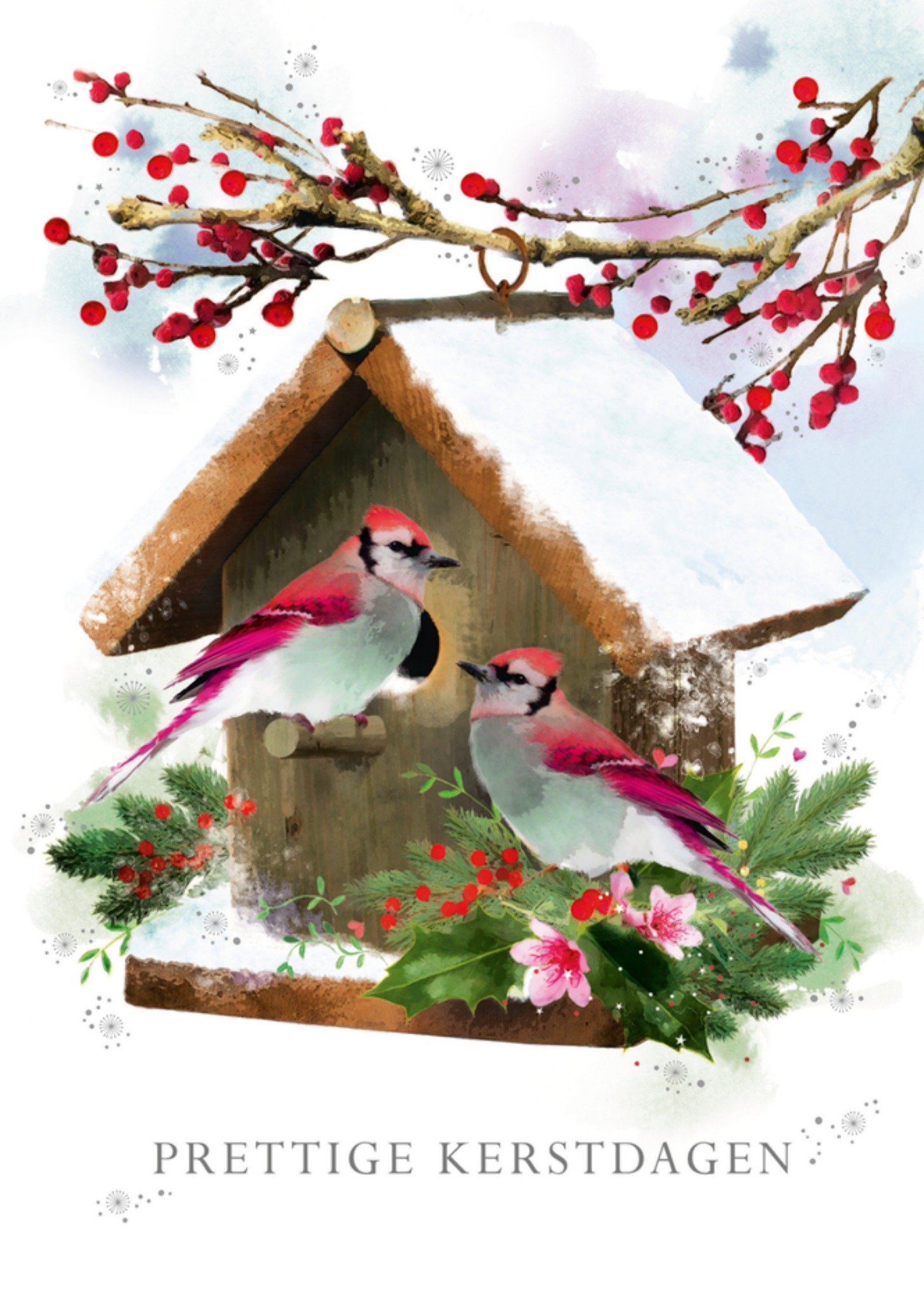 Kerstkaart Vogelhuisje in de sneeuw Paperclip