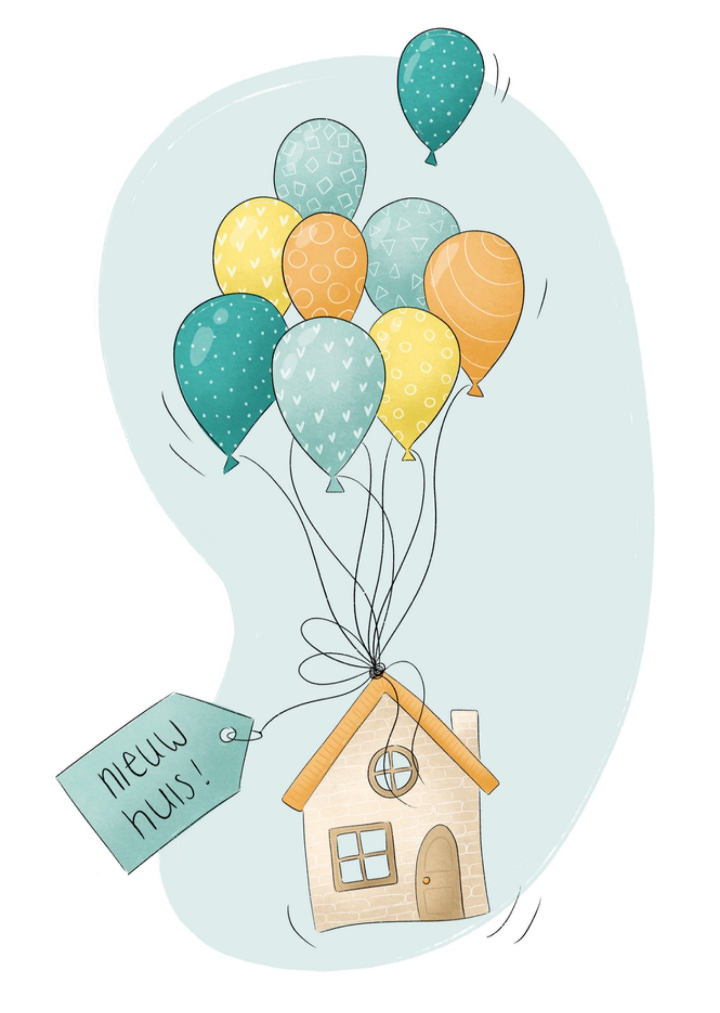 Nieuwe woning kaart Ballonnen Kaart Studio Fred Illustraties