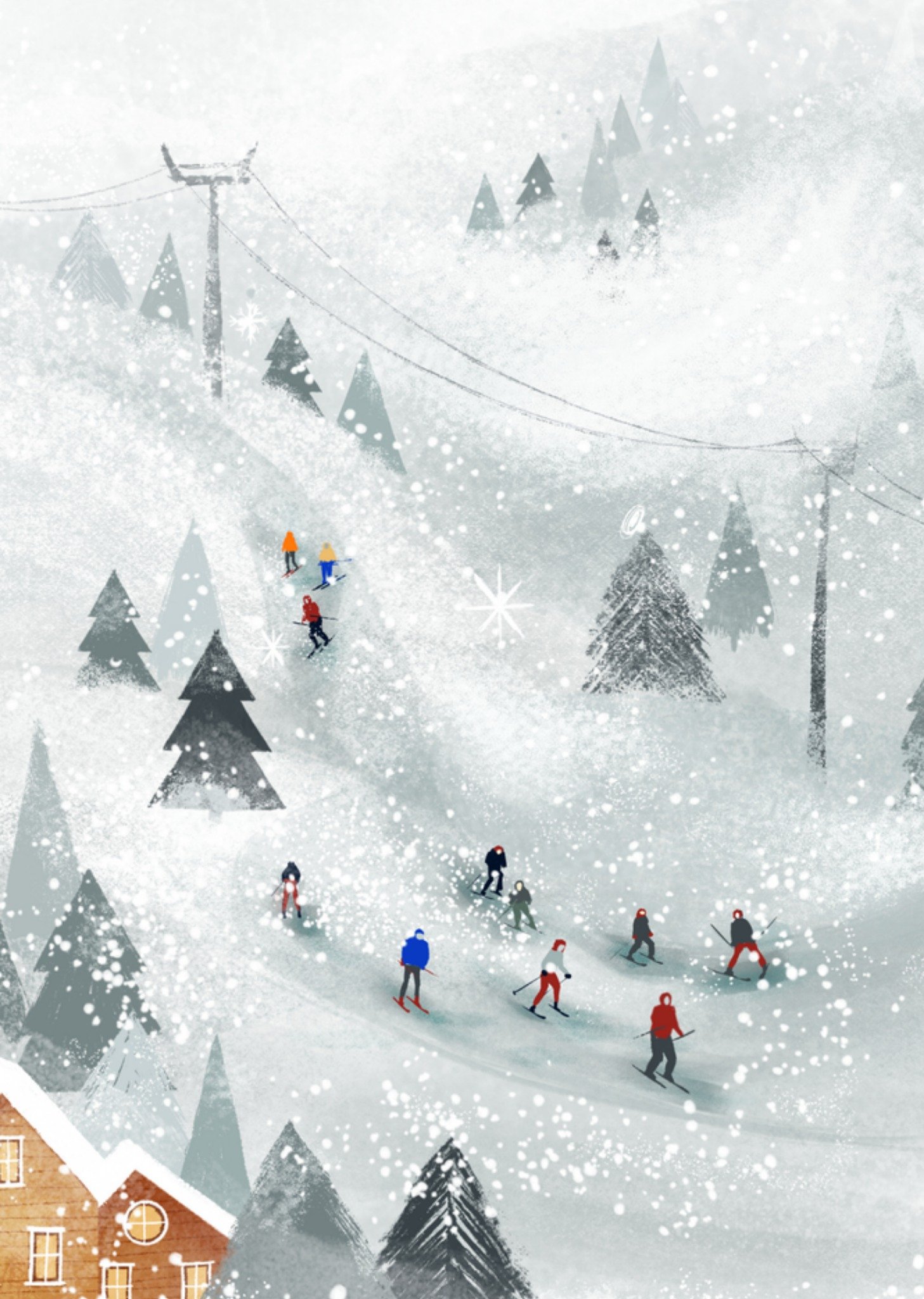 Nieuwjaarskaart skien sneeuw Greetz