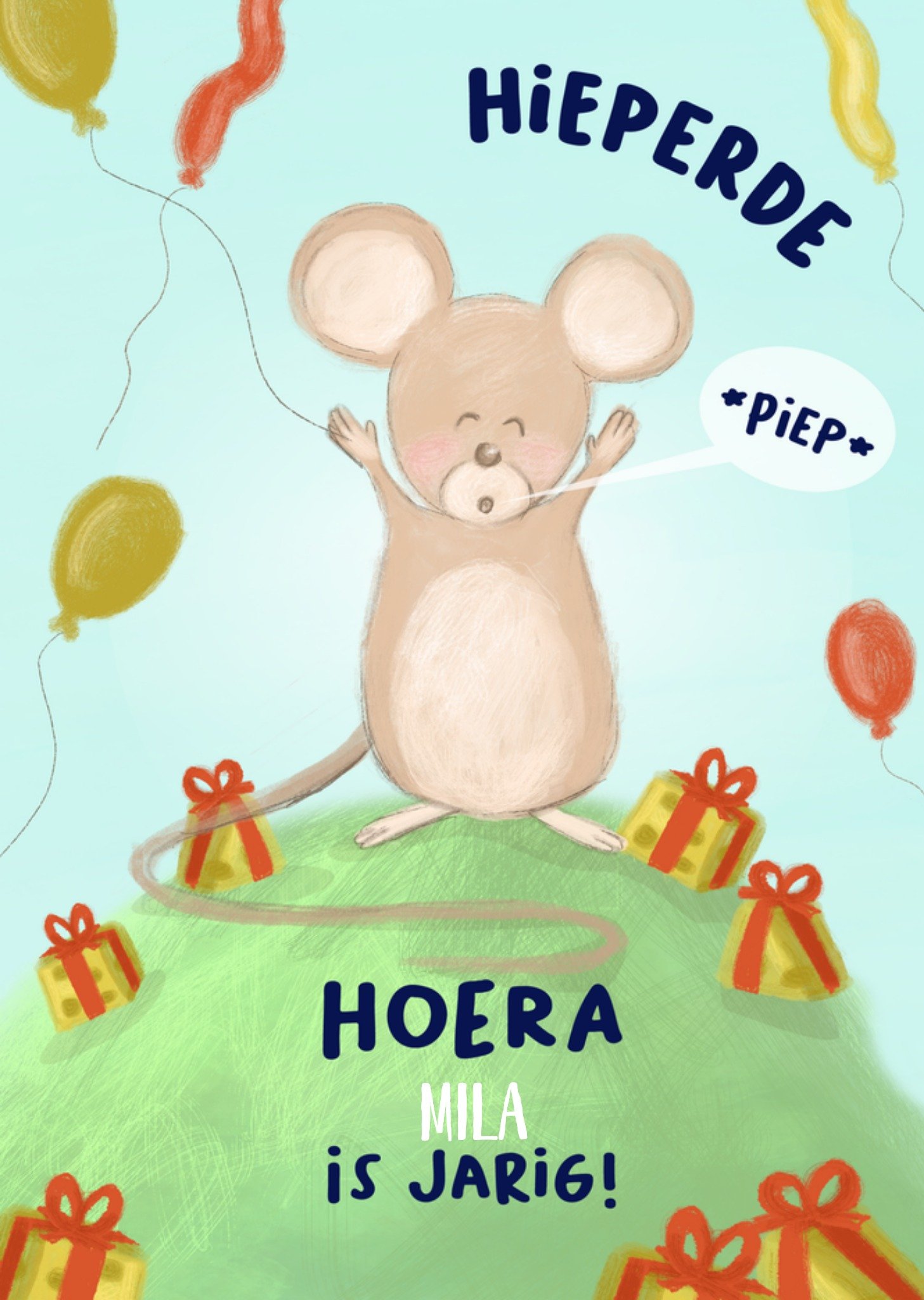 Verjaardagskaart met naam muisje Kaart Liefs Jansje