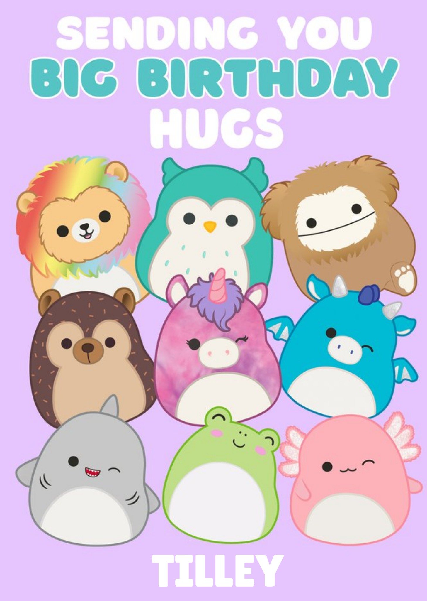 Danilo Verjaardagskaart Squishmallows Sending You Big Birthday Hugs Aanpasbare tekst Kaart Greetz