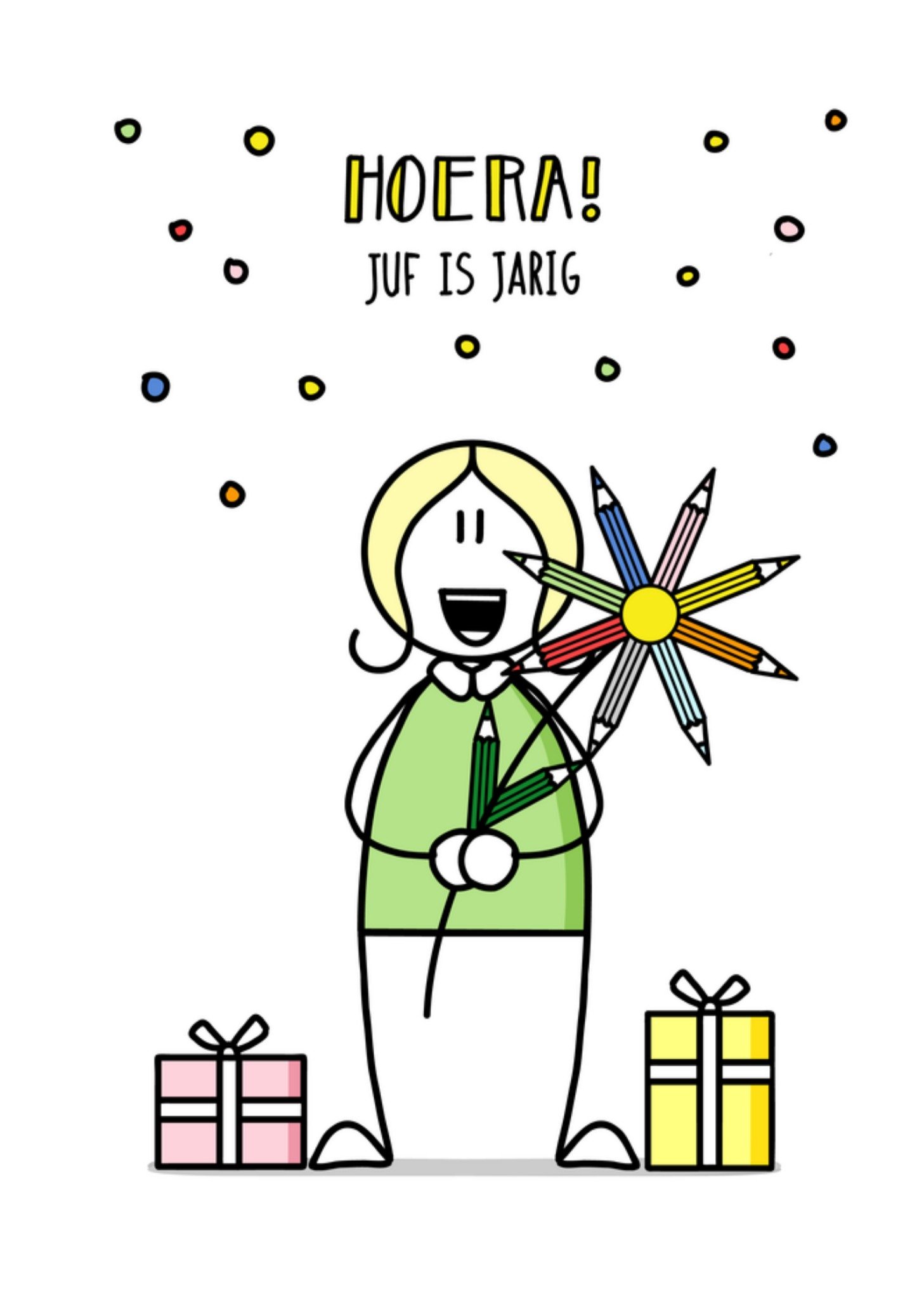 Verjaardagskaart Juf is jarig! Kaart YH Tekent