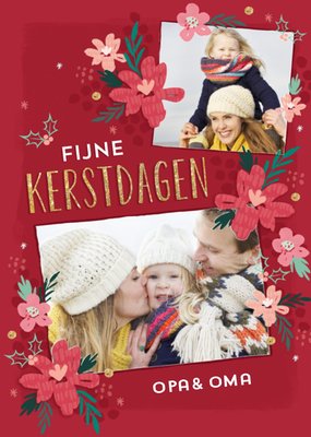 Geïllustreerde Bloemen Foto Upload Opa En Oma Kerstmis Kaart