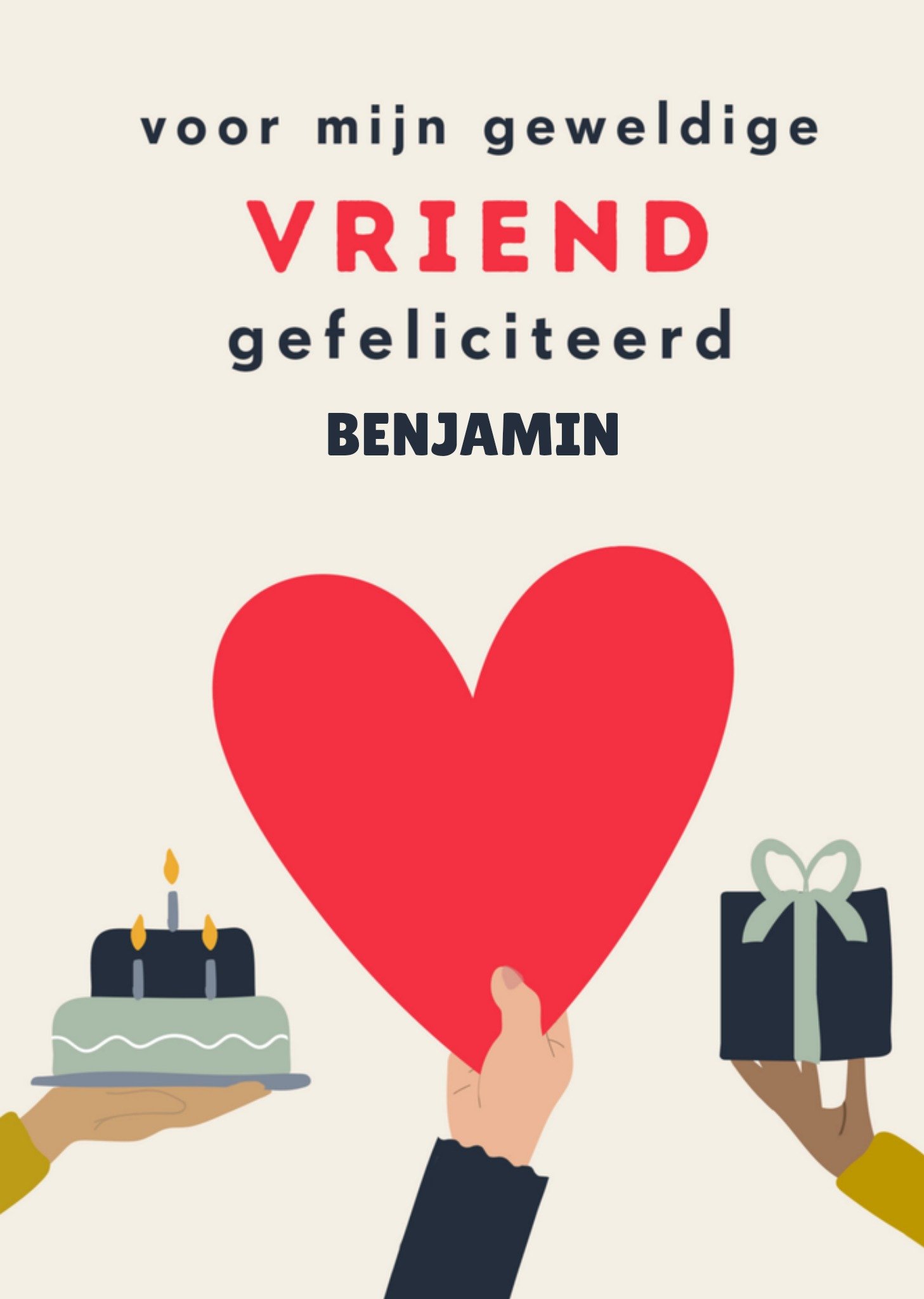 Verjaardagskaart hartje met naam Greetz