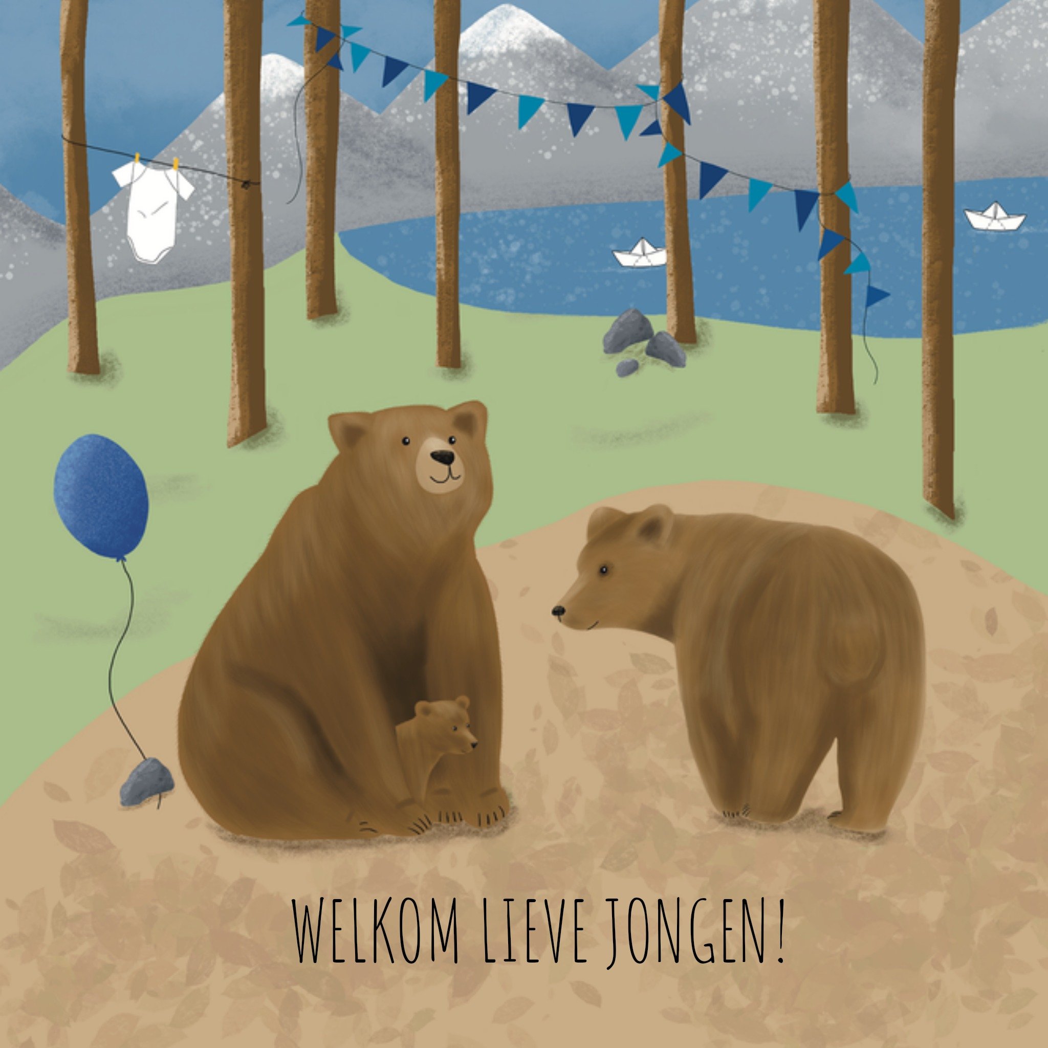 Greetz De Merkwaardige Studio Geboortekaart welkom lieve jongen! Vierkant