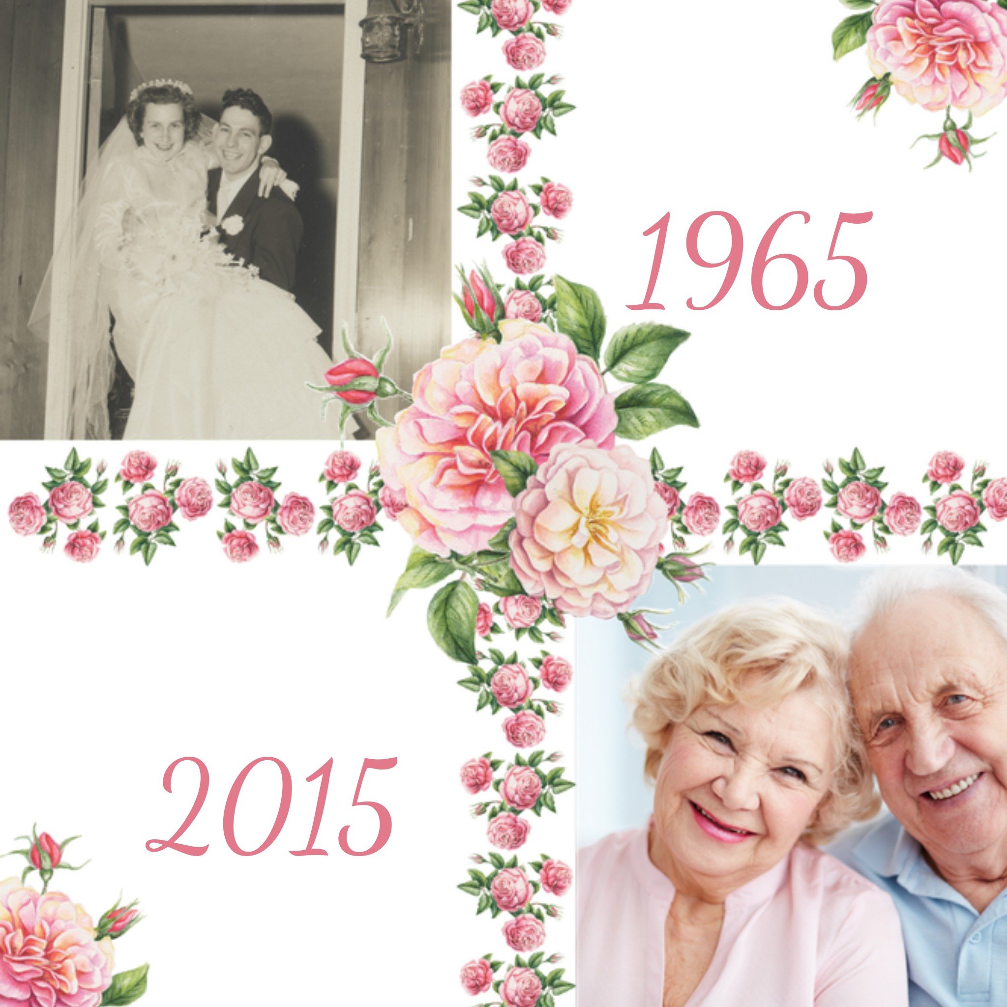 Huwelijkskaart met bloemen en eigen foto