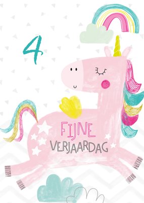 Geïllustreerde Eenhoorn Met Regenboog 4e Verjaardag Kaart