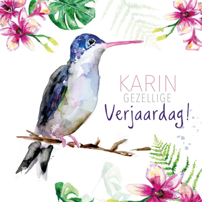 Michelle Dujardin | Verjaardagskaart | Vogel illustratie | Aanpasbare naam