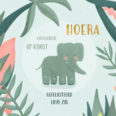 Een Kleintje Op Komst Geïllustreerde Olifant Voor Zus Kaart