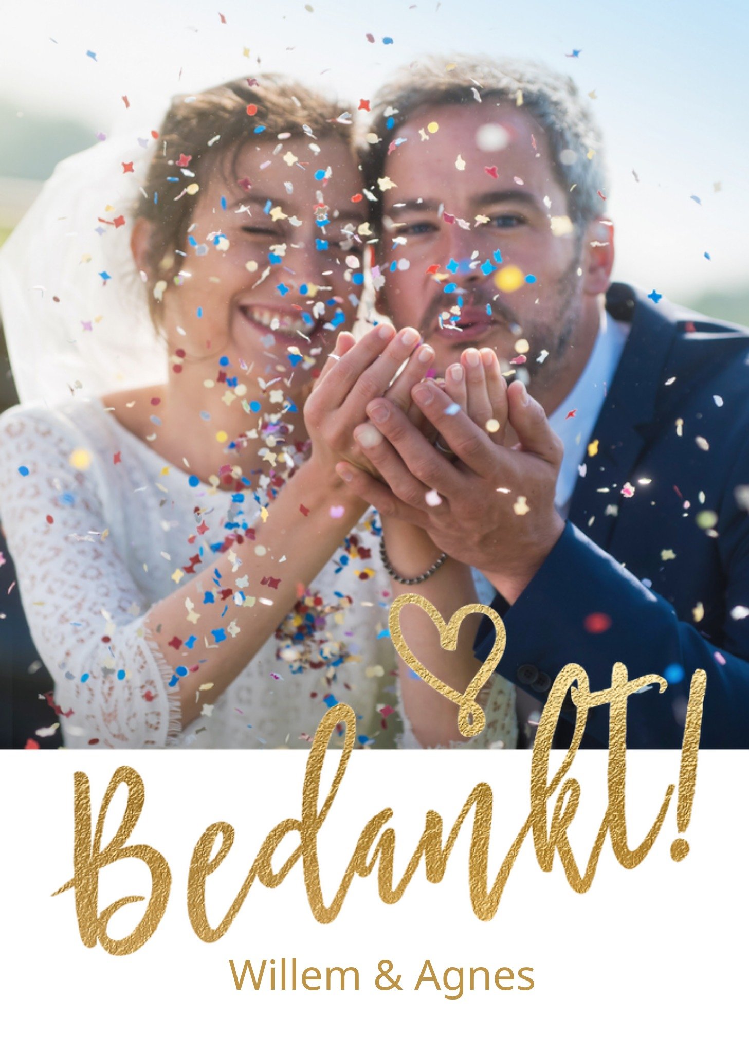 Bedankt kaartje Foto Goud Wit Hartje Kaart Luckz