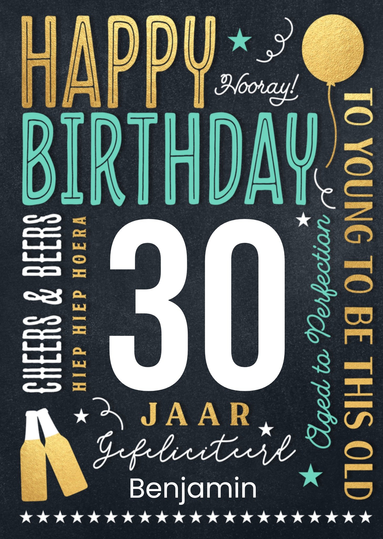 Verjaardagskaart vrolijke teksten op krijtbord man Kaart Luckz