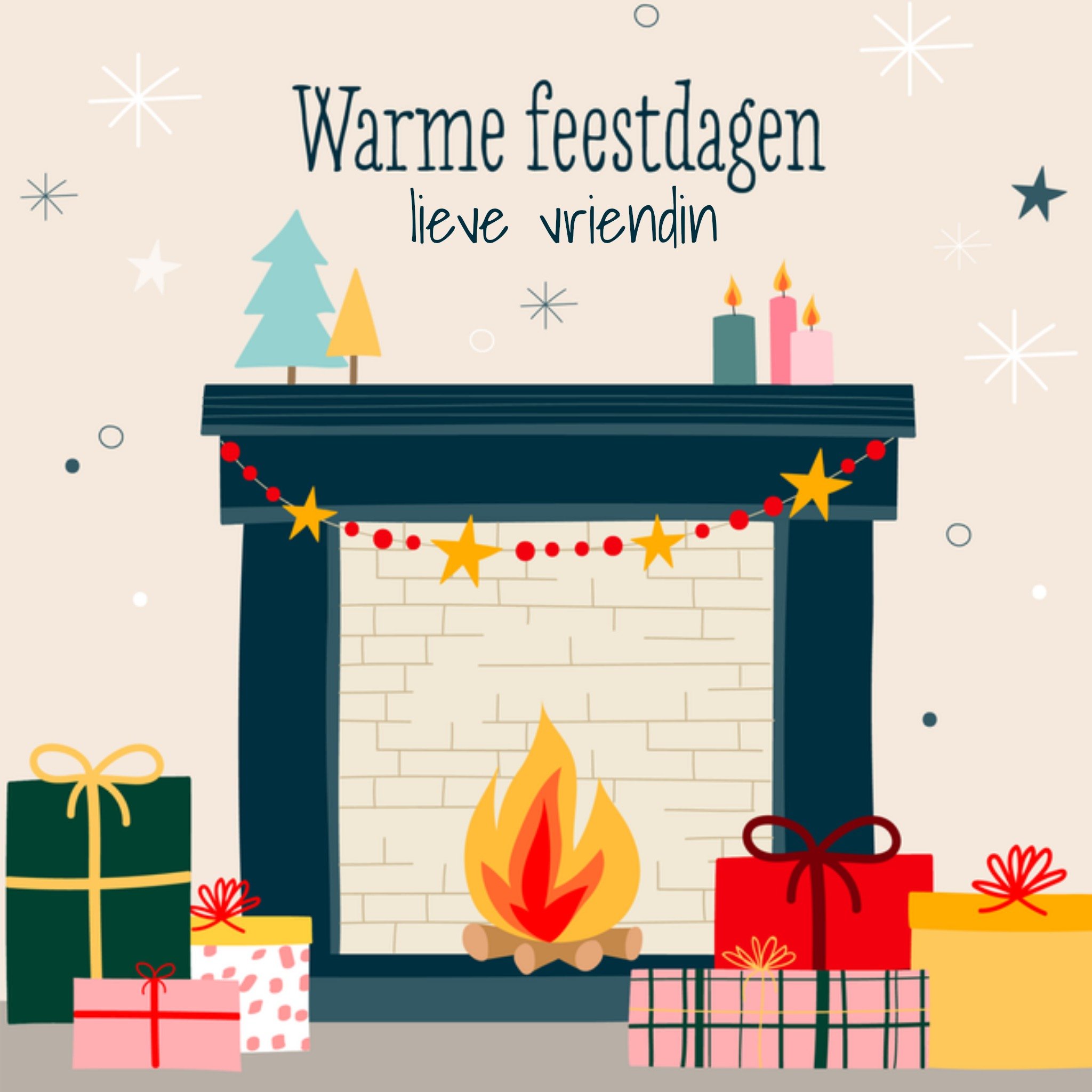 Greetz Kerst Vrolijk Openhaard Vriendin Vierkant