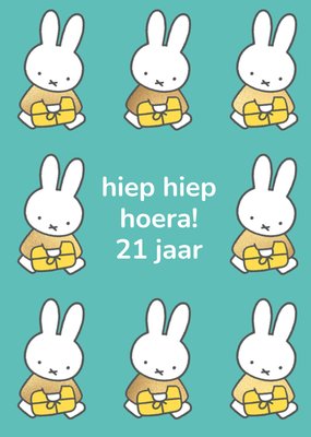 Miffy | Verjaardagskaart | Hiep Hiep Hoera 21 jaar | Aanpasbare tekst