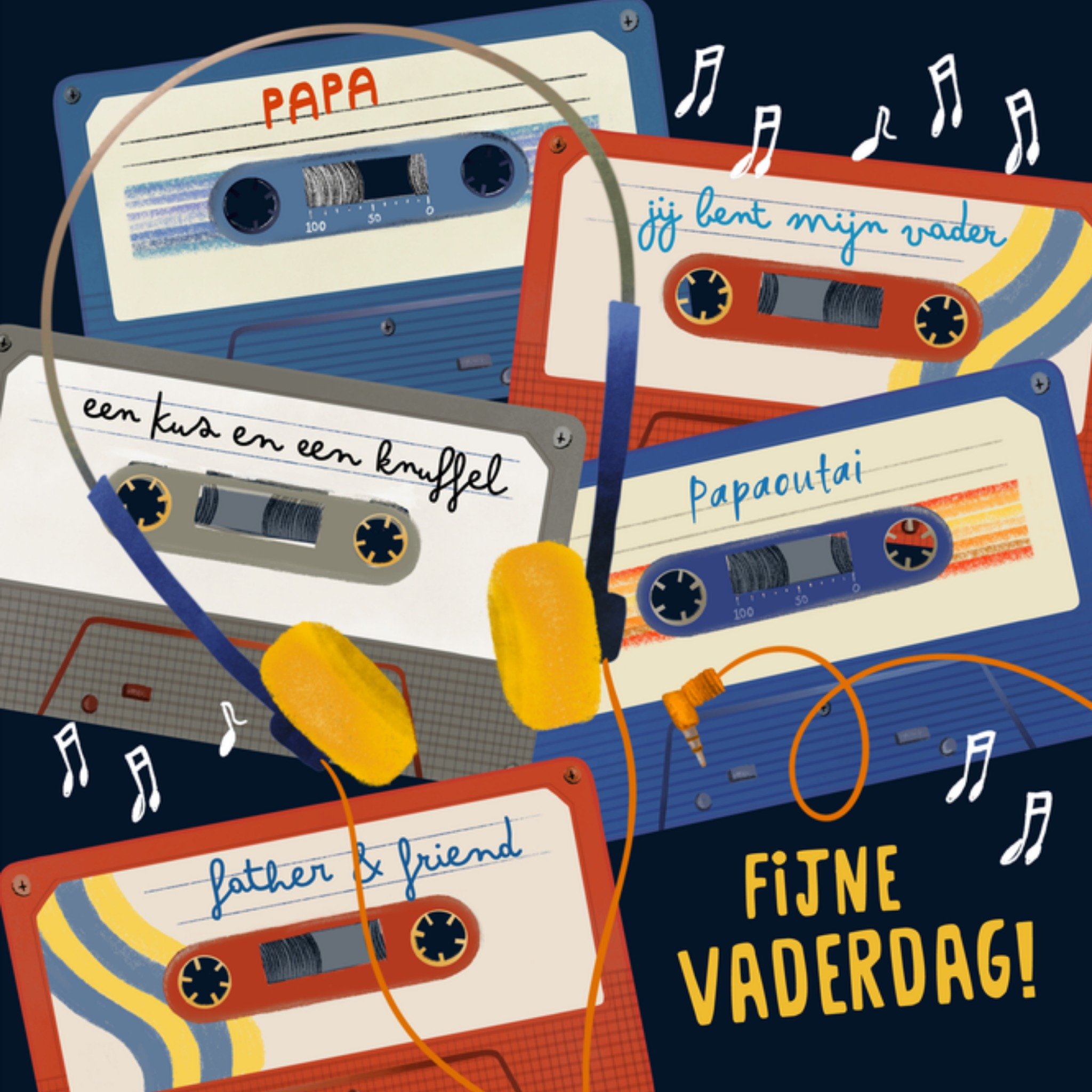 Vaderdagkaart Retro muziek cassettebandjes Vierkante Kaart Fishuals
