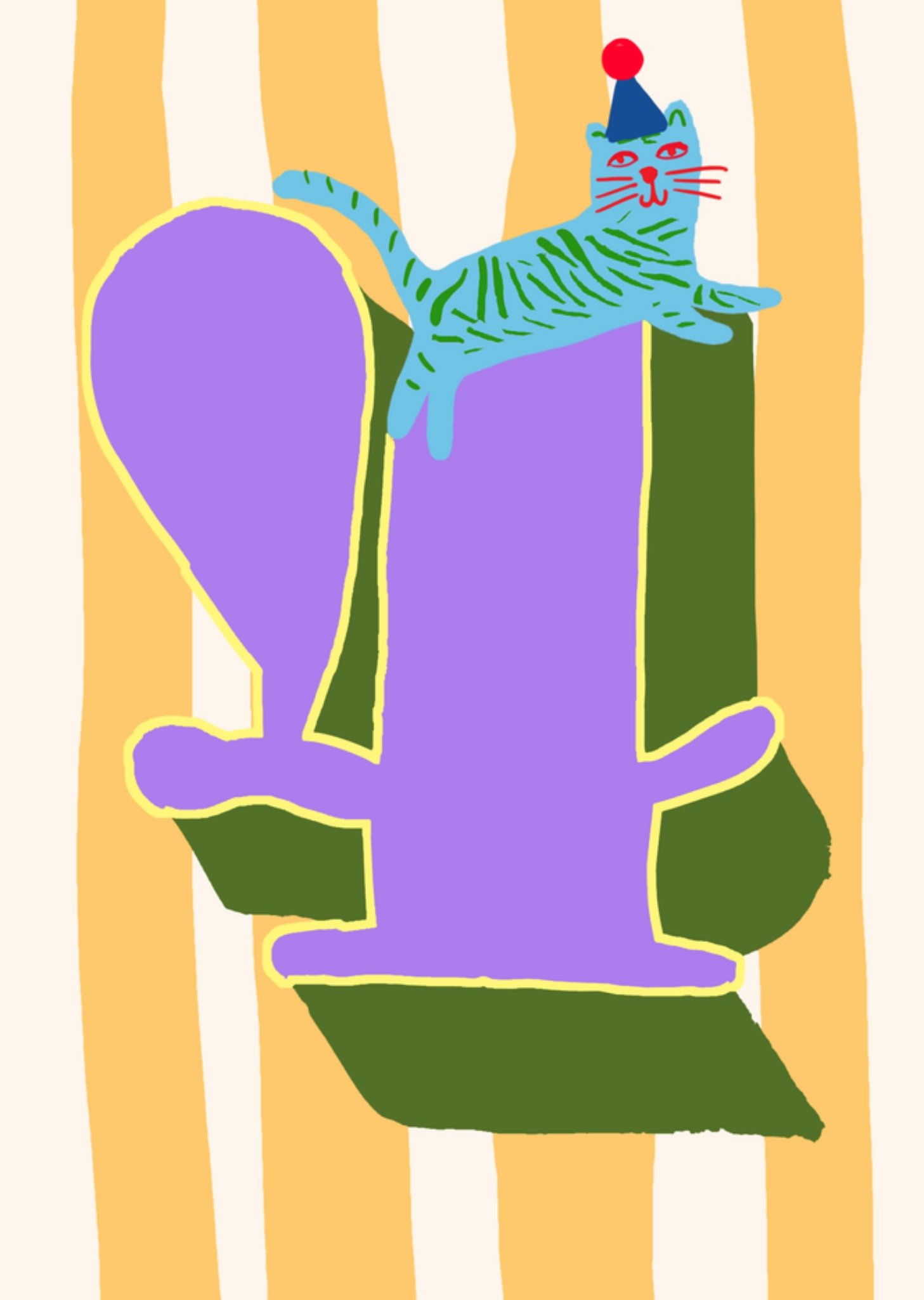 Verjaardagskaart 4e verjaardag Geïllustreerd nummer 4 met kat Kaart Eleanor Bowmer