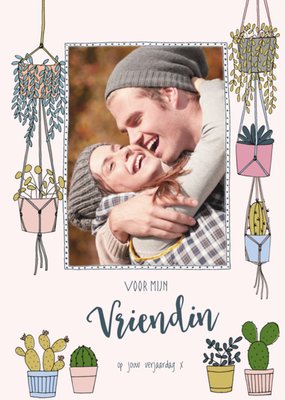 Geïllustreerde Planten Foto Upload Vriendin Verjaardag Kaart