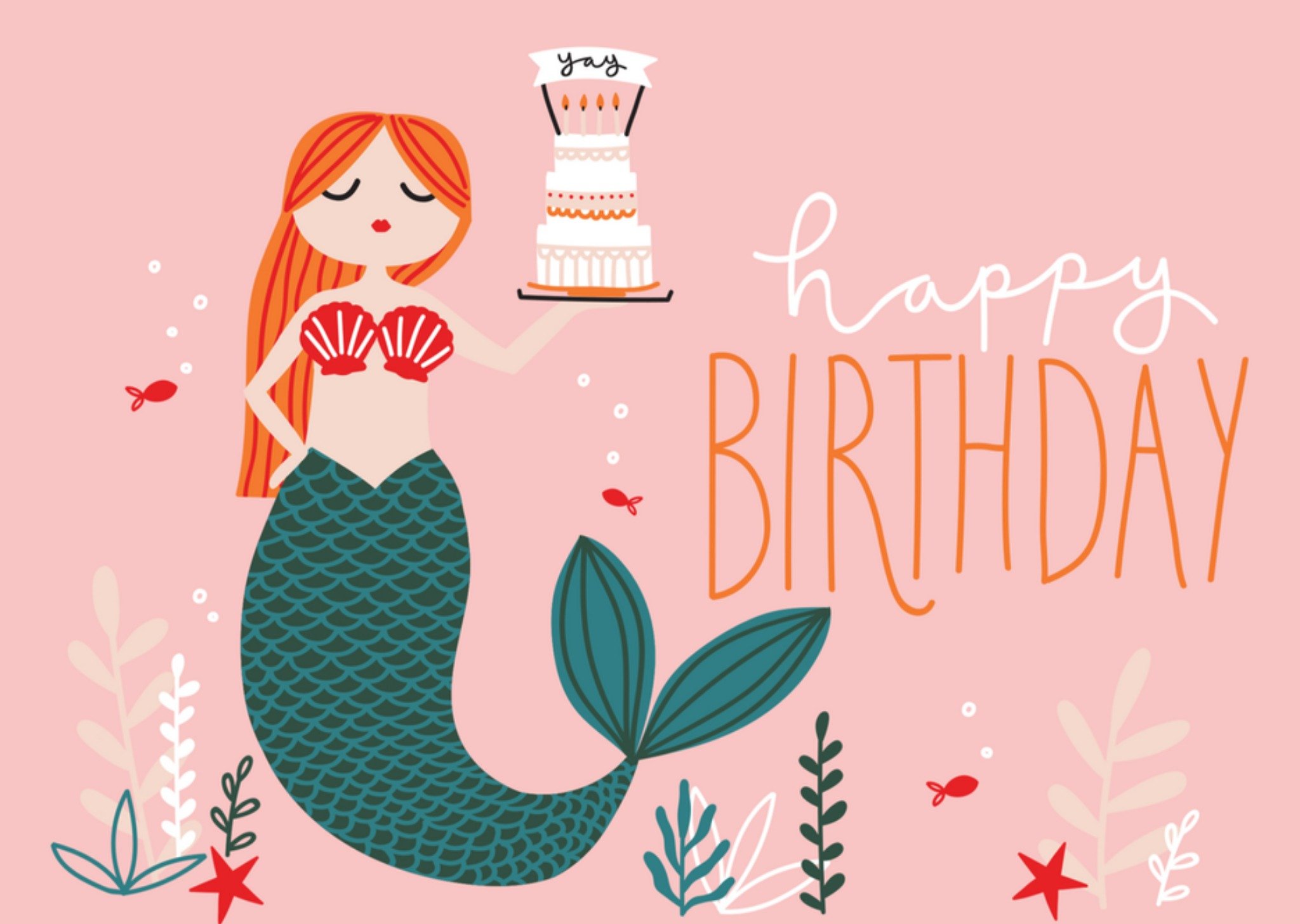 Verjaardag Tiener Zeemeermin Roze Kaart Greetz