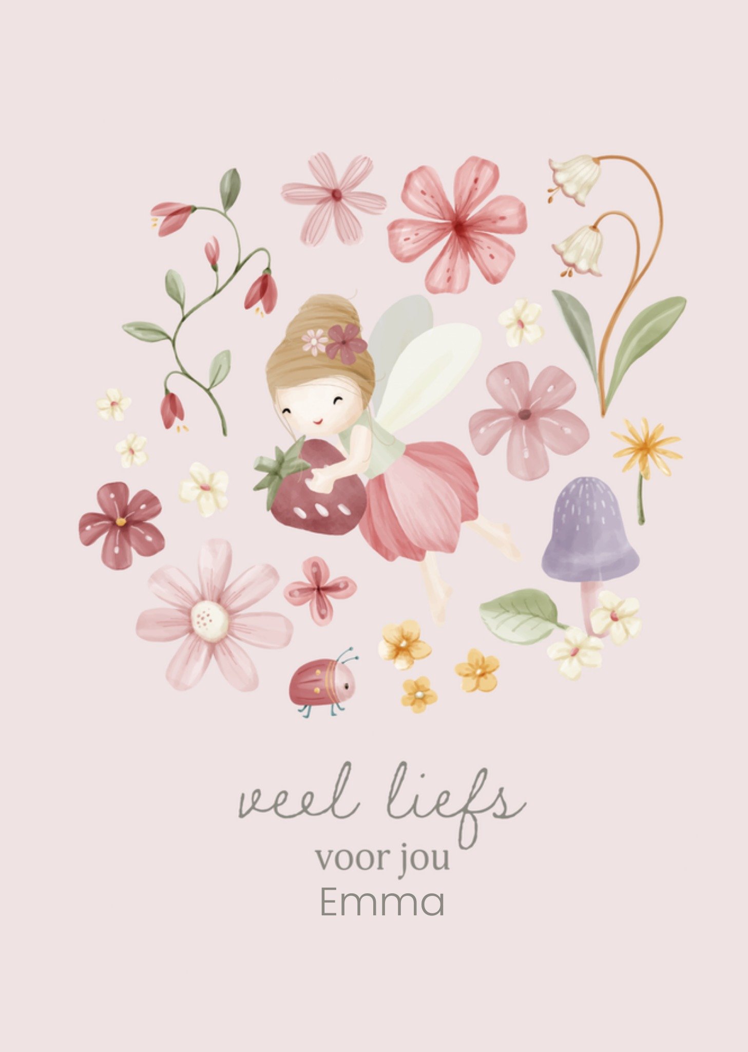 Valentijnskaart Veel Liefs Voor Jou Geïllustreerde fee Aanpasbare tekst Kaart Little Dutch