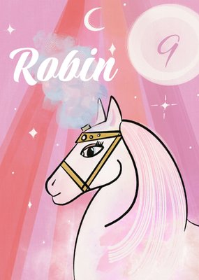 Geïllustreerd Paard 9e Verjaardag Kaart