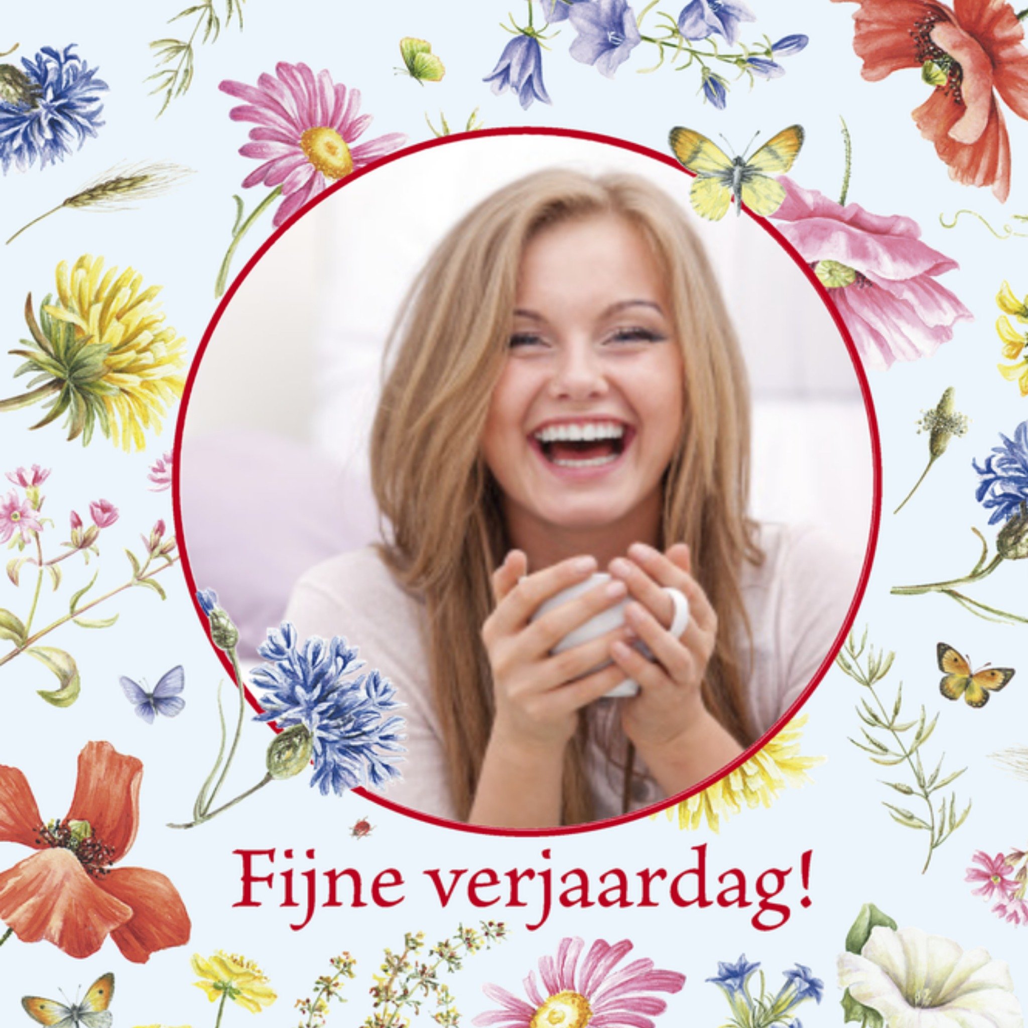 Foto met vrolijk gekleurde bloemen Vierkante Kaart Janneke Brinkman