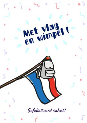 Liefs Jansje | Geslaagdkaart | Met vlag en wimpel | Schooltas en vlag | Aanpasbare tekst