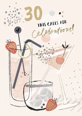 Dit Vraagt Om Feest Geïllustreerde Cocktails 30e Verjaardag Kaart
