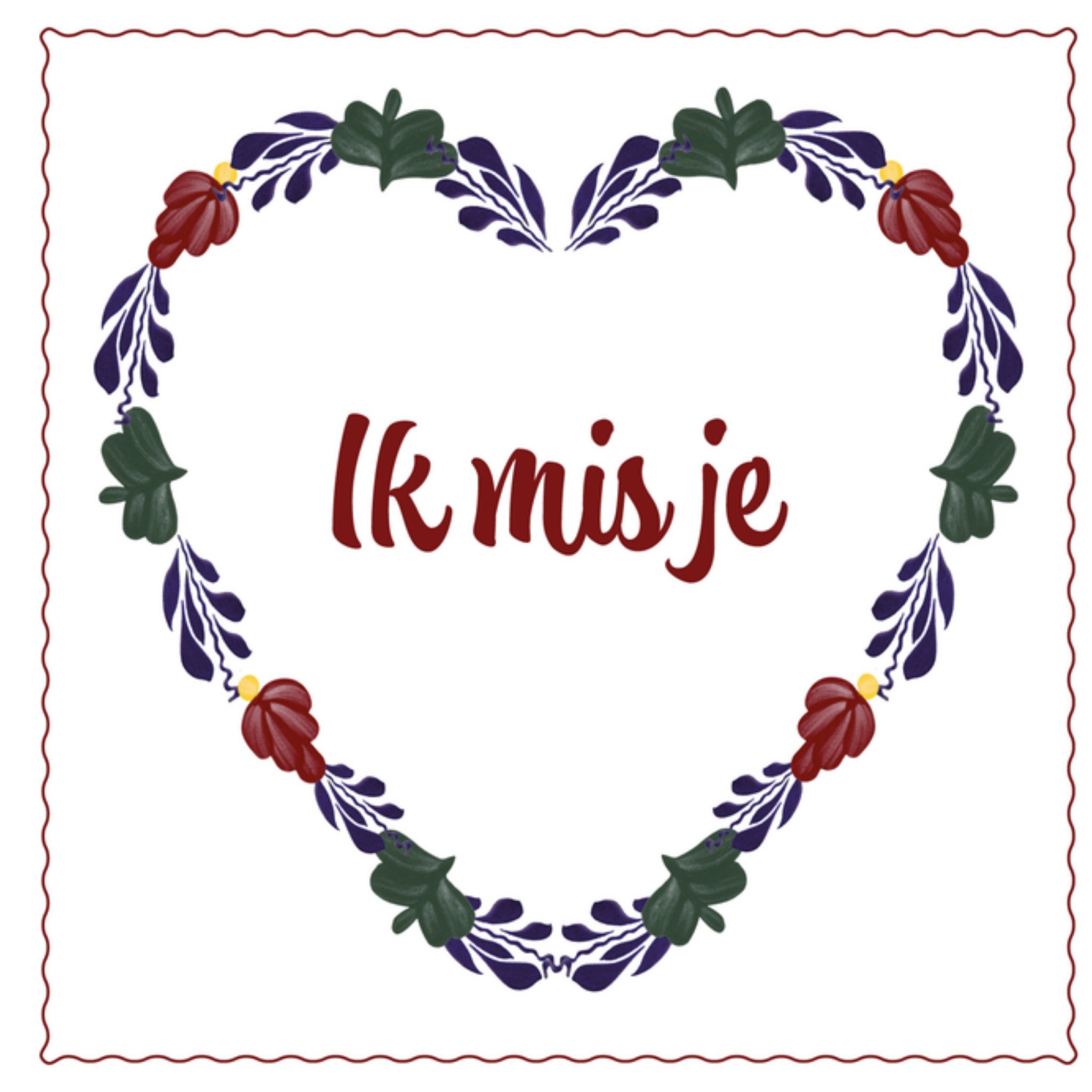 Zomaar kaart Ik mis je Vierkante Kaart Boerenbont