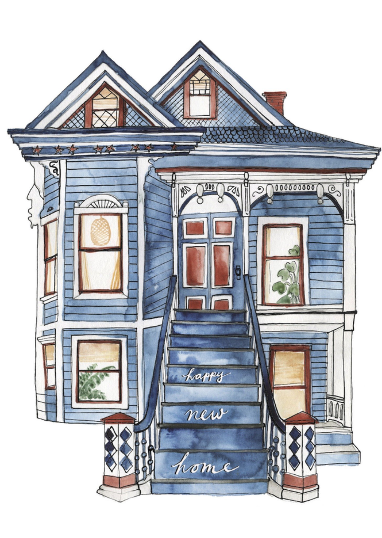 Marie Bodie Nieuwe woning Aquarel Neutraal Kaart Marie Bodié