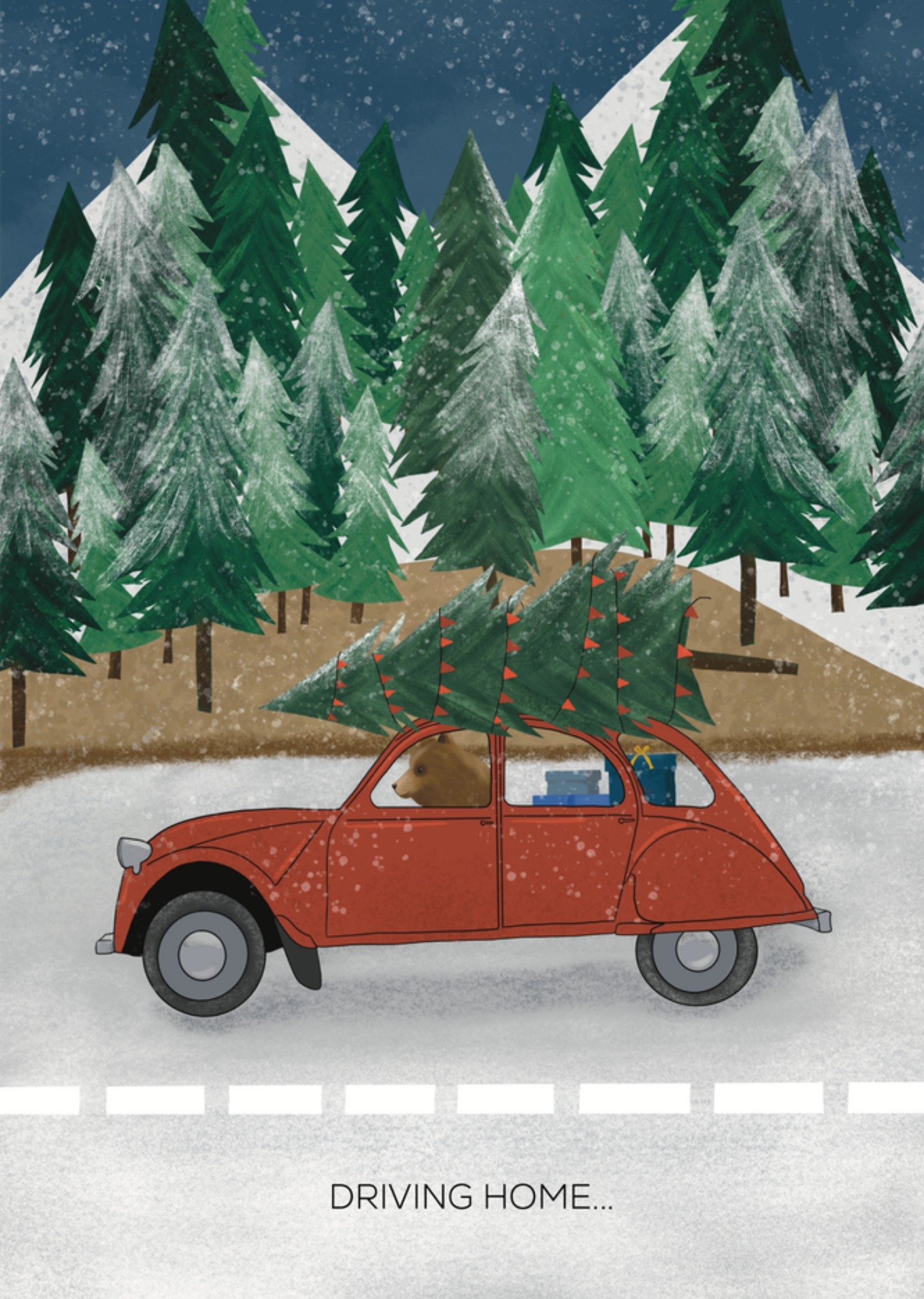 De Merkwaardige Studio Kerstkaart Driving home De merkwaardige studio