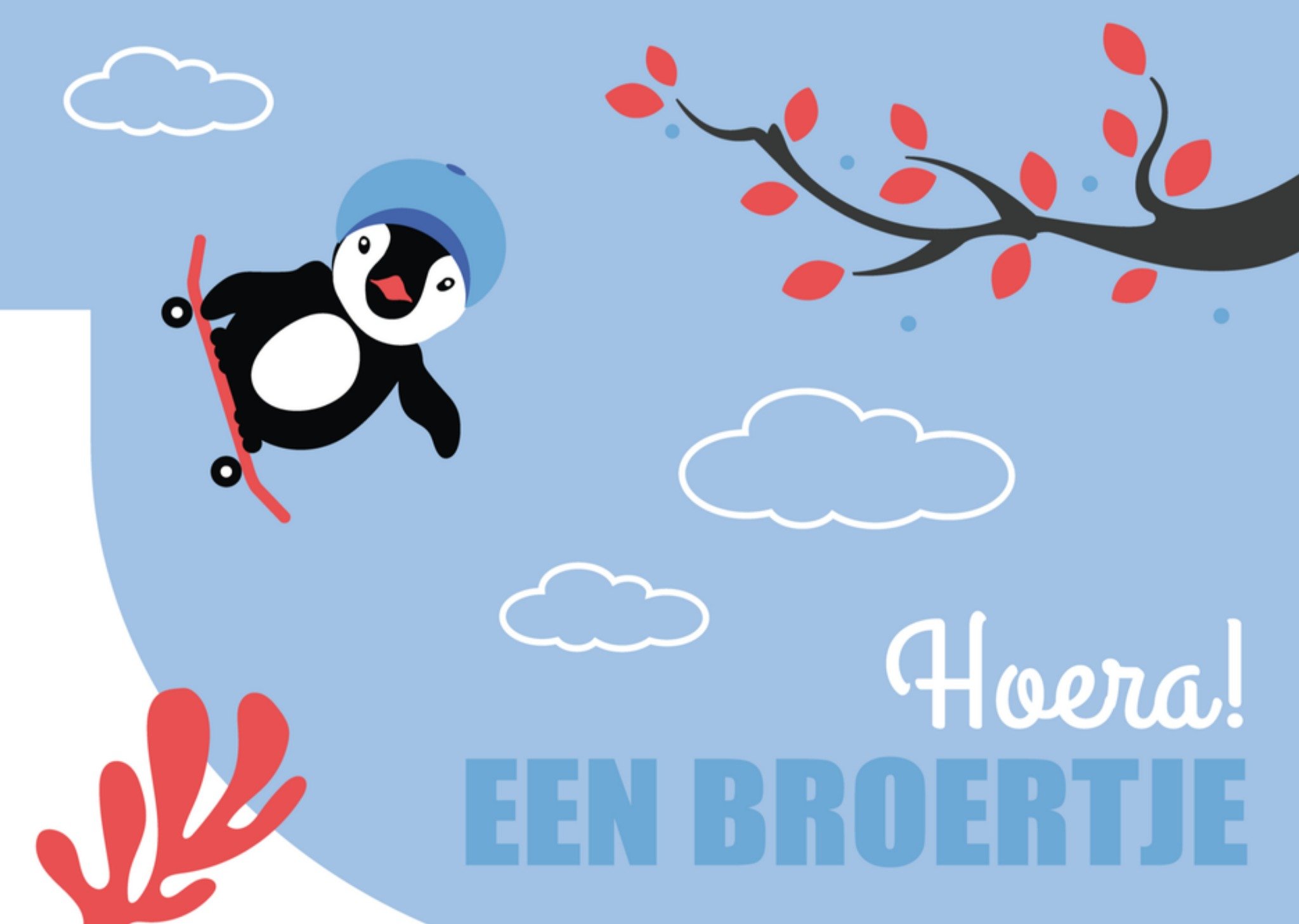 Geboortekaart broertje Pinguïn Kaart Paperclip