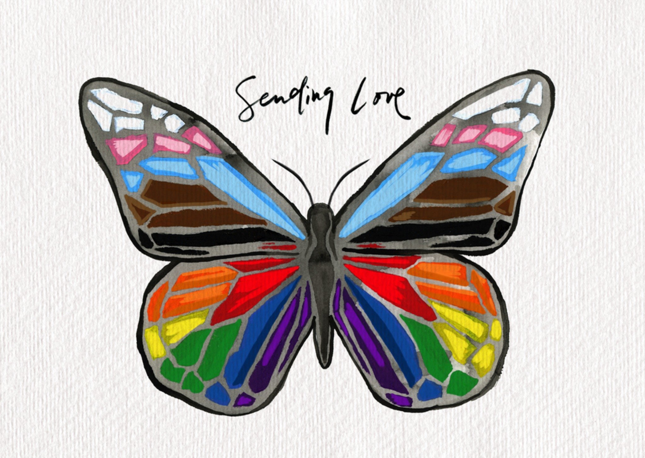 Denken aan kaart Sending Love Vlinder Kaart Drunk Girl Designs