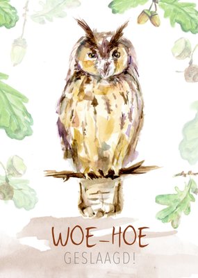 Michelle Dujardin | Geslaagdkaart | Woe-hoe geslaagd | Geïllustreerde uil
