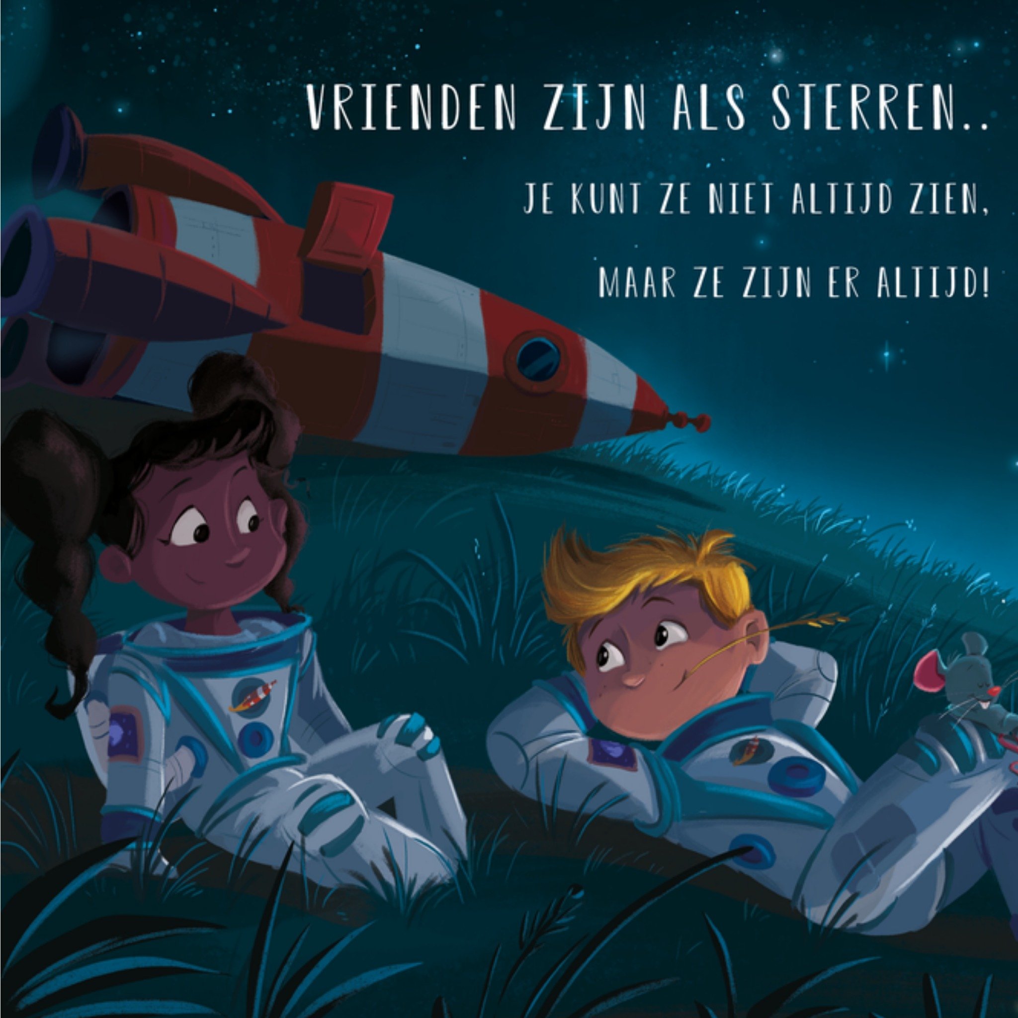 De Kleine Astronauten Vriendschapskaart Sterren Vierkante Kaart André Kuipers en de Kleine Astronauten