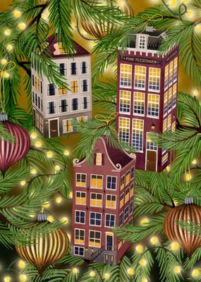 Greetz | Kerstkaart | huisjes | kerstboom