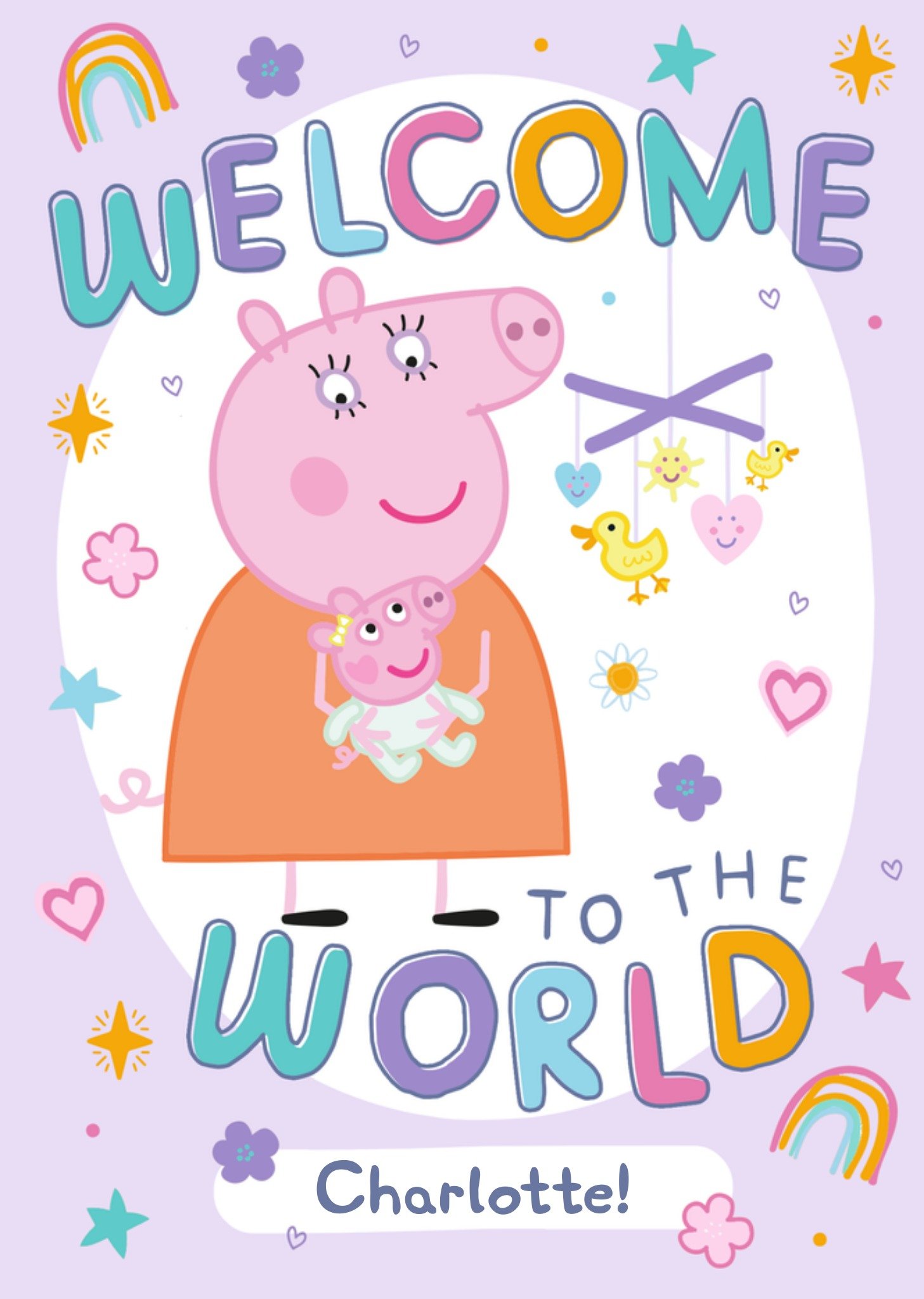 Geboortekaart Welcome To The World Aanpasbare tekst Kaart Peppa Pig