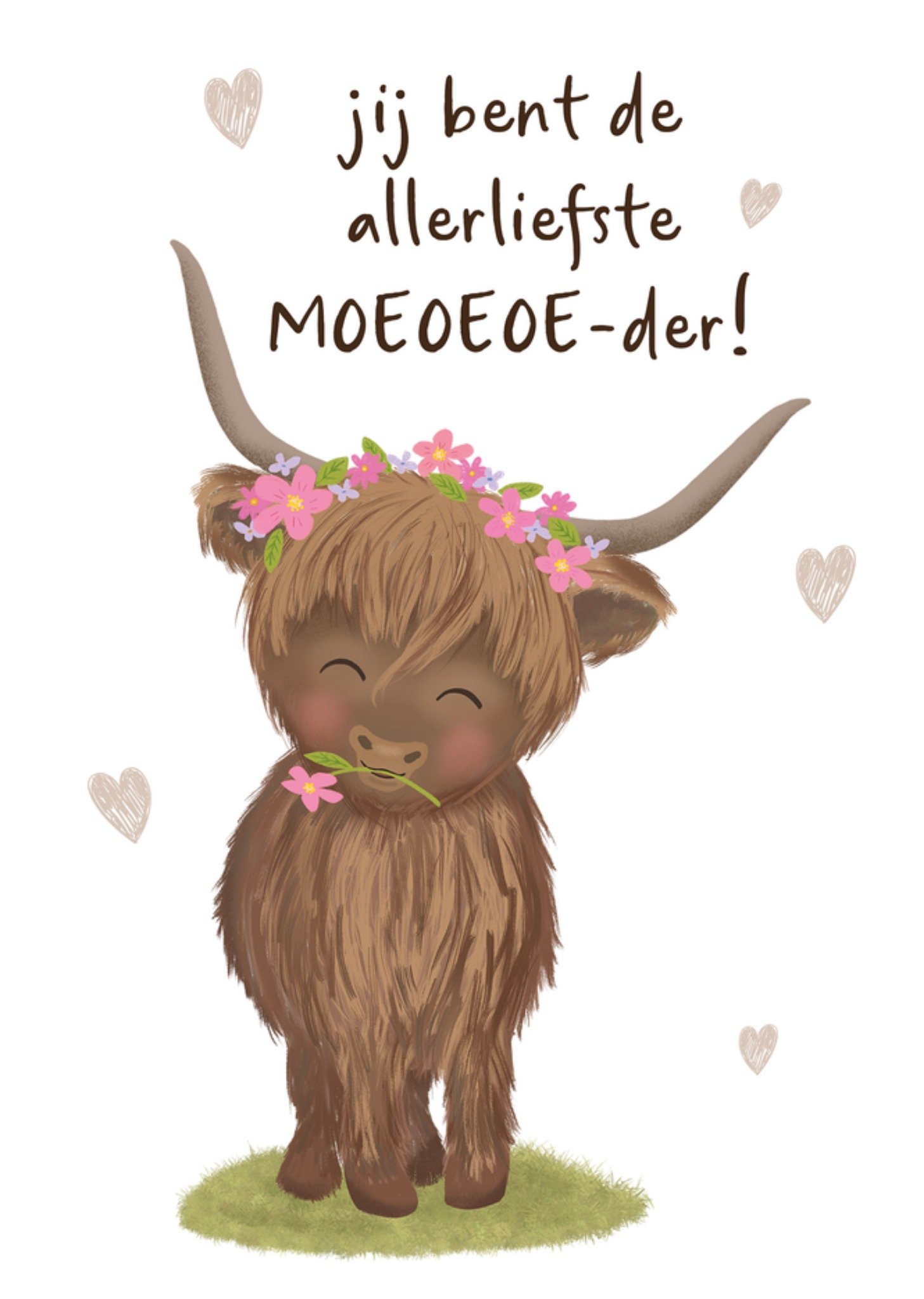 Moederdagkaart Schattige Koe Met Bloemenkrans Illustratie Tsjip